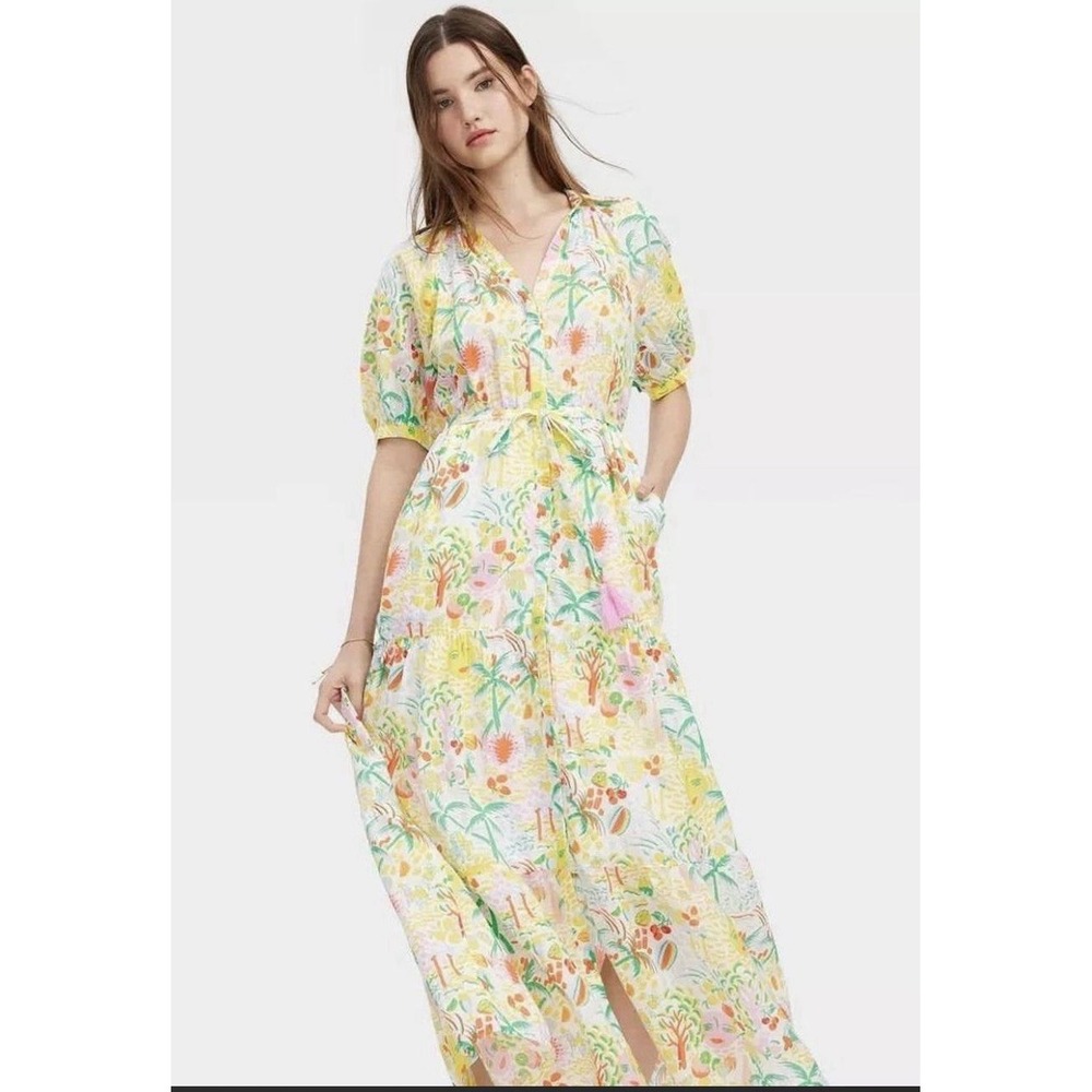ROLLER RABBIT Women's Multi-color Tropical Short Sleeve Maxi Dress NWT Medium